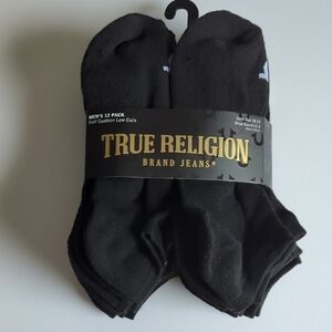 True Religion Brand Jeans Men's Half Cushion Cuts 12 Pack Black Socks Sz 10-13